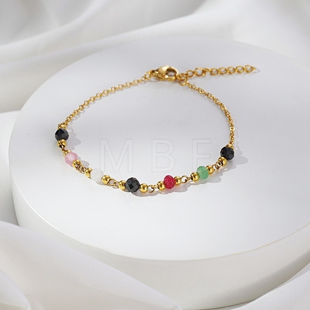 Bohemian Natural Black Agate Beaded Link Bracelets OT4085-1-1