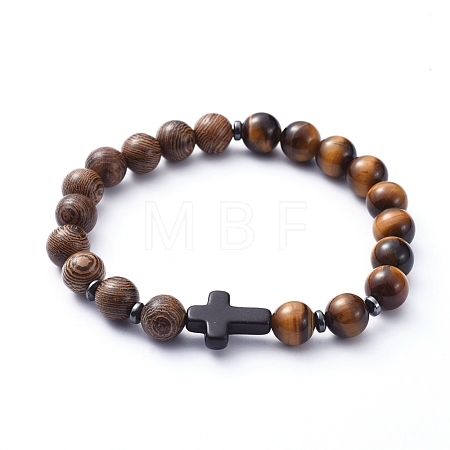 Natural Wood Beads Stretch Bracelets BJEW-JB05231-05-1