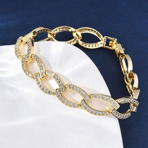 Brass Micro Pave Clear Cubic Zirconia Curb Chain Bracelets for Women BJEW-A034-04A-G-1