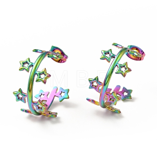 Rainbow Color Star Wrap Stud Earrings EJEW-G293-01M-1