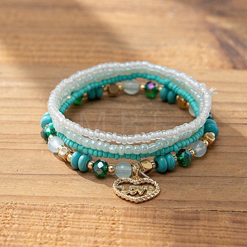 Bohemian Vacation Style Glass Beaded Stackable Stretch Bracelets Set for Women OD2918-3-1