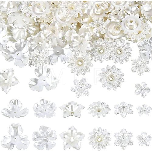  120Pcs 6 Style Flower ABS Plastic Imitation Pearl Bead Caps OACR-NB0001-41-1