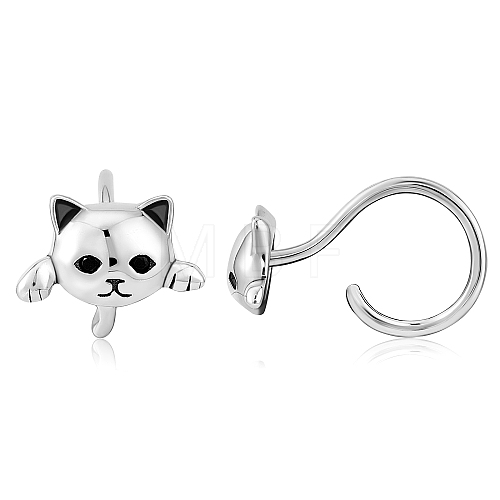 925 Sterling Silver Cute Cat Stud Earrings Half Huggie Hoop Earrings Zircon Stud Earrings Lovely Animal Ear Jewelry Gift for Women JE1069A-1