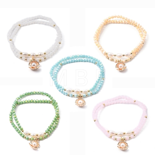Faceted Glass Bead Stretch Bracelets BJEW-JB05488-1