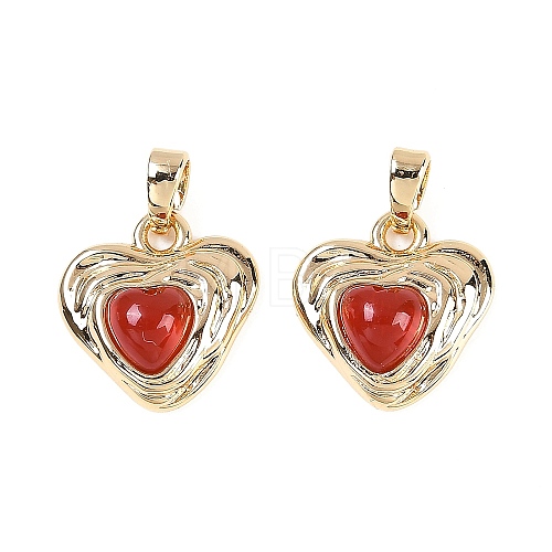 Brass Pave Natural Carnelian(Dyed & Heated) Heart Charms KK-U043-51G-01-1