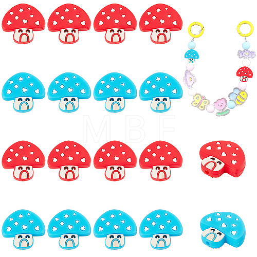 20Pcs 2 Colors Mushroom Food Grade Eco-Friendly Silicone Beads SIL-CP0001-03-1