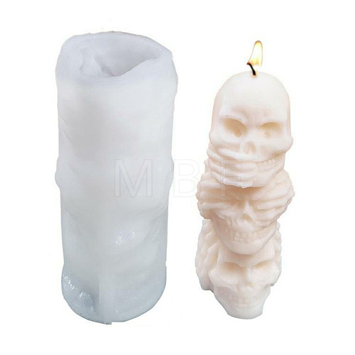 DIY Halloween Theme Skull-shaped Candle Making Silicone Statue Molds DIY-M033-01-1