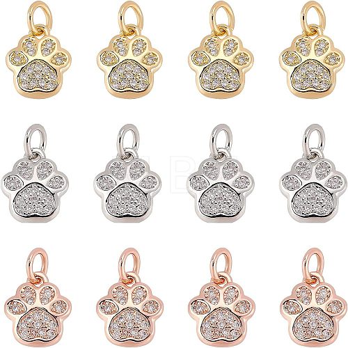 12Pcs 3 Colors Brass Micro Pave Cubic Zirconia Charms ZIRC-FH0001-37-1