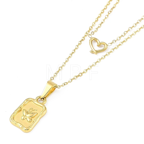 Ion Plating(IP) 304 Stainless Steel Double Layer Heart & Butterfly Pendant Necklaces for Women NJEW-K276-10G-1