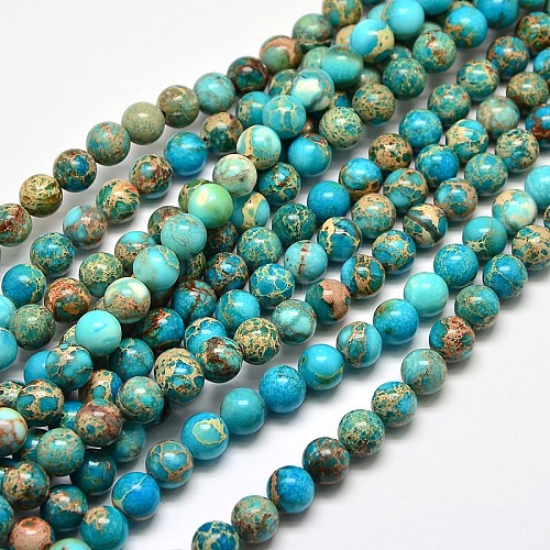 Natural Imperial Jasper Round Bead Strands G-I103-6mm-03-1