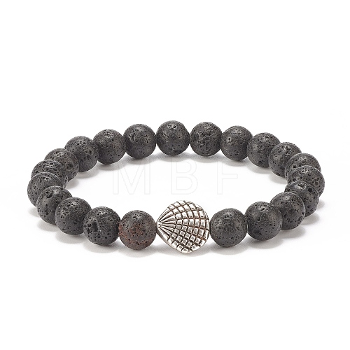 Natural Lava Rock Stretch Bracelet with Alloy Shell BJEW-JB08190-02-1