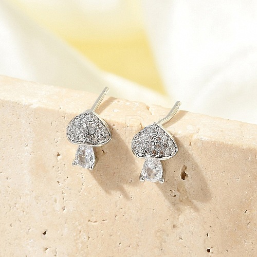 Brass Micro Pave Clear Cubic Zirconia Stud Earrings EJEW-R016-26P-13-1