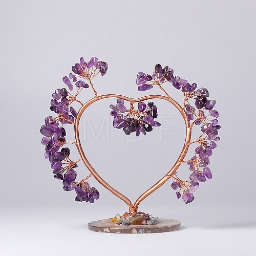 Natural Amethyst Chips Love Heart Tree Decorations DJEW-P017-B01-1