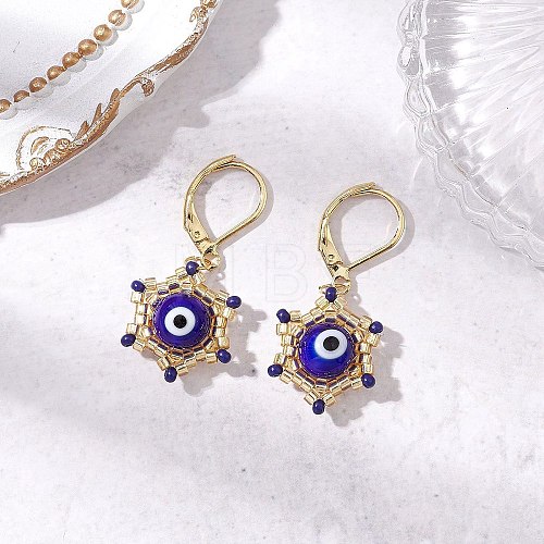 Star of David & Evil Eye Handmade Glass Seed Beads Leverback Earrings EJEW-MZ00389-04-1