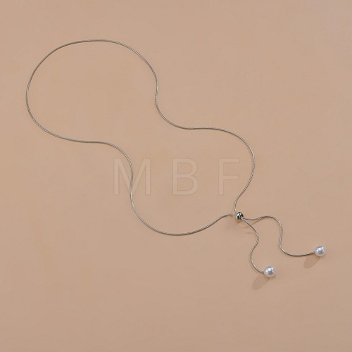 Alloy Snake Chain Slider Lariat Necklaces with Plastic Imitation Pearl Round Beads WG87CD3-02-1