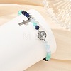 Gradient Natural Mixed Stone Faceted Round Beaded Stretch Bracelets with Alloy Saint Benedict Medal BJEW-JB14401-01-2