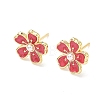 Flower Brass & ABS Plastic Pearl Stud Earrings EJEW-P336-07G-02-4