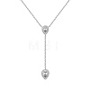 Rhodium Plated 925 Sterling Silver Pave Clear Cubic Zirconia Cable Chain Teardrop Tassel Pendant Necklaces for Women NJEW-Q342-08P-2