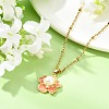 Brass Enamel & Shell Pearl Pink Flower Pendant Satellite Chain Necklaces for Women NJEW-JN06111-1