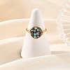 Eco-Friendly Copper Wire with Natural Abalone Shell Beads Finger Rings RJEW-JR01099-2