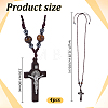4Pcs Natural Tiger Eye Round Bead & Synthetic Hematite Bead & Wood Cross Pendant Necklaces NJEW-HY00003-2