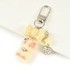 Cat Shape Flocky Opaque Resin & Opaque Acrylic Bowknot & Alloy Heart Charms Pendant Decorations HJEW-YW00343-01-1
