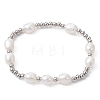 4Pcs 4 Style Natural Pearl & Brass Beaded Stretch Bracelets Set for Women BJEW-JB09662-02-3