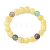Round Natural Golden Silk Jade & Rainbow Fluorite Beaded Stretch Bracelets for Women BJEW-JB14056-3
