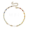 Baras Pave Clar Cubic Zirconia Flat Round & Cross Natural White Shell & Faceted Rondelle Glass Bead Chain Anklets for Women AJEW-AN00824-3
