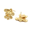 Leaf Brass Micro Pave Clear Cubic Zirconia Stud Earring Findings KK-D102-04G-2