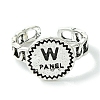 Flat Round with Word W Panel Alloy Open Cuff Finger Ring for Women RJEW-K275-14AS-2