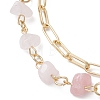 Natural Rose Quartz Chip Beads & Brass Paperclip Chain Multi-strand Bracelets for Women BJEW-JB12890-01-3