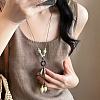 Chinese Style Porcelain & Alloy & Wood Leaf Pendant Adjustable Waxed Cord Long Necklaces for Women WG8DC5B-01-2