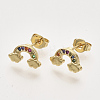 Brass Micro Pave Colorful Cubic Zirconia Stud Earrings EJEW-S208-016-2