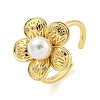 Flower ABS Plastic Imitation Pearl Beaded Open Cuff Ring RJEW-P106-01G-1