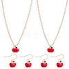 2 Sets Apple Alloy Enamel Dangle Earrings & Pendant Necklace SJEW-LP0001-01-1