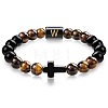 8MM Natural Tiger Eye and Matte Black Obsidian Round Beaded Stretch Bracelets SL9862-23-1