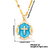 Shiny Retro Brass Micro Pave Clear Cubic Zirconia Oval with Cross Pendant Necklaces with Enamel YR4811-3-1