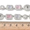 Brass Micro Pave Clear Cubic Zirconia with Multicolor Cat Eye Rectangle Square Oval Tennis Necklaces NJEW-G183-05P-5