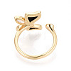 Butterfly Brass Micro Pave Clear Cubic Zirconia & Abalone Shell Cuff Rings Setting KK-T079-41G-3