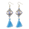 Lantern Glass Seed with Handmade Polyester Cotton Tassel Dangle Earrings EJEW-MZ00671-2