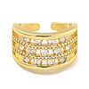 Rack Plating Three Row Brass Micro Pave Cubic Zirconia Open Cuff Ring RJEW-C082-03G-2