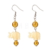Natural Gemstone & Resin Elephant Dangle Earrings EJEW-JE04981-01-3