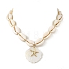 Summer 304 Stainless Steel Starfish and Natural Freshwater Shell Carved Pendant Necklaces NJEW-JN06566-01-4