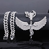 Zinc Alloy Full Crystal Rhinestone Goddess with Angel Wings Pendant Cuban Link Chain Necklaces for Women FS-WGAC8C0-02-1