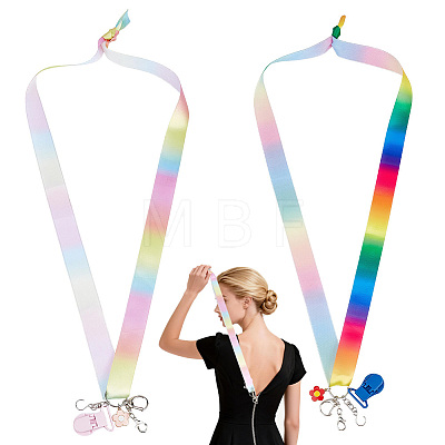 2Pcs Polyester Ribbons Helpers with Alloy Enamel Flower Pendants HJEW-PH02512-1