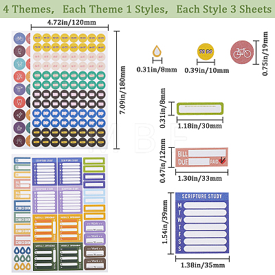 Gorgecraft 12 Sheets 4 Styles Paper Planner Stickers STIC-GF0001-18-1