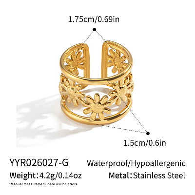 304 Stainless Steel Floral Hollow Wide Band Rings for Women WG3245-1-1