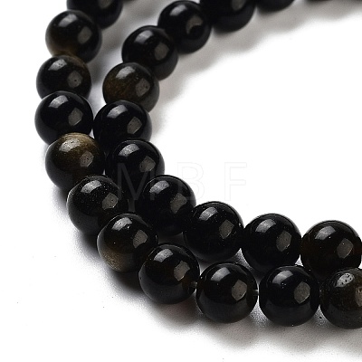 Natural Golden Sheen Obsidian Beads Strands X-G-C068-6mm-9-1