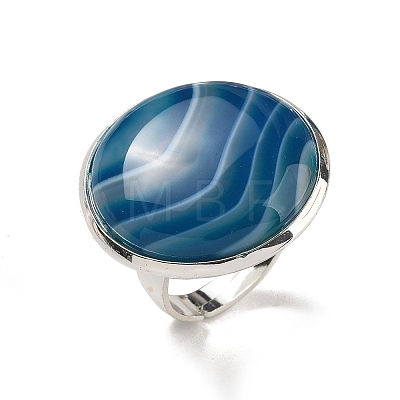 Natural Banded Agate Round Adjustable Rings RJEW-K371-09S-27-1